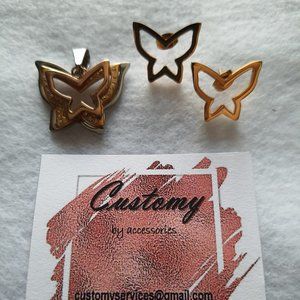 STAINLESS STEEL TRICOLOR BUTTERFLY SET, CHARM & EA
